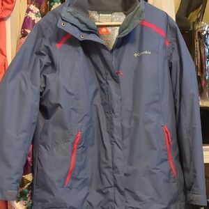 Columbia Navy Ski Jacket with Pink Trim
